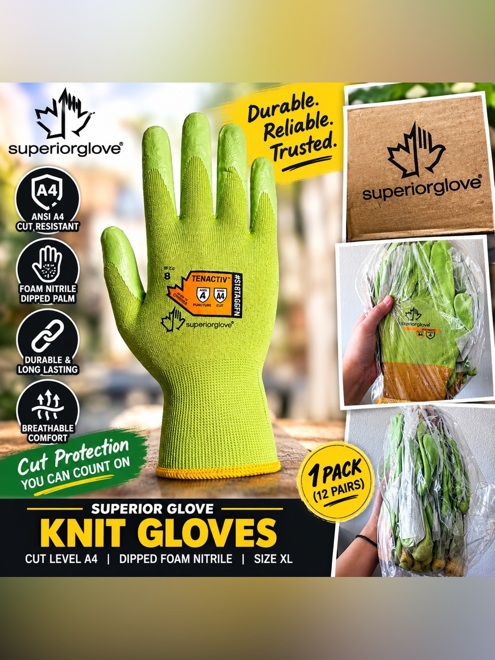 Superior Glove S18TAGGFN A4 Cut-Resistant Gloves – 2 Packs / 24 Pairs Total